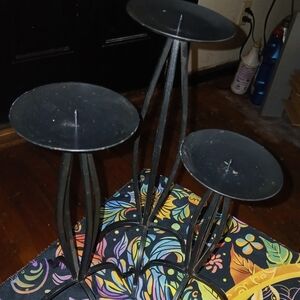 3 Elegant Black Metal Candle Holders